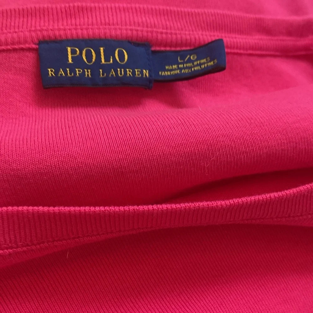 Polo Scoop Neck Long Sleeve Shirt Sz L Bright Pink 100% Cotton - Picture 5 of 7